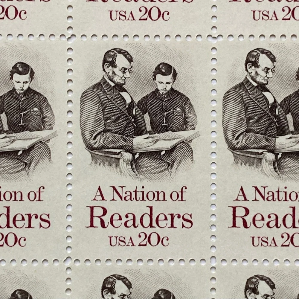 A Nation of Readers Stamp Full Sheet 20 Cent Scott #2016 Unhinged Abe Lincoln 84
